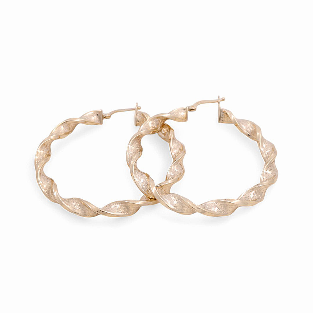 10K Yellow Gold Twist with Greek Hoops Earrings / Size: 5mm X 41mm / Weight: 5.5 GR / KOEH0TRGR5x41