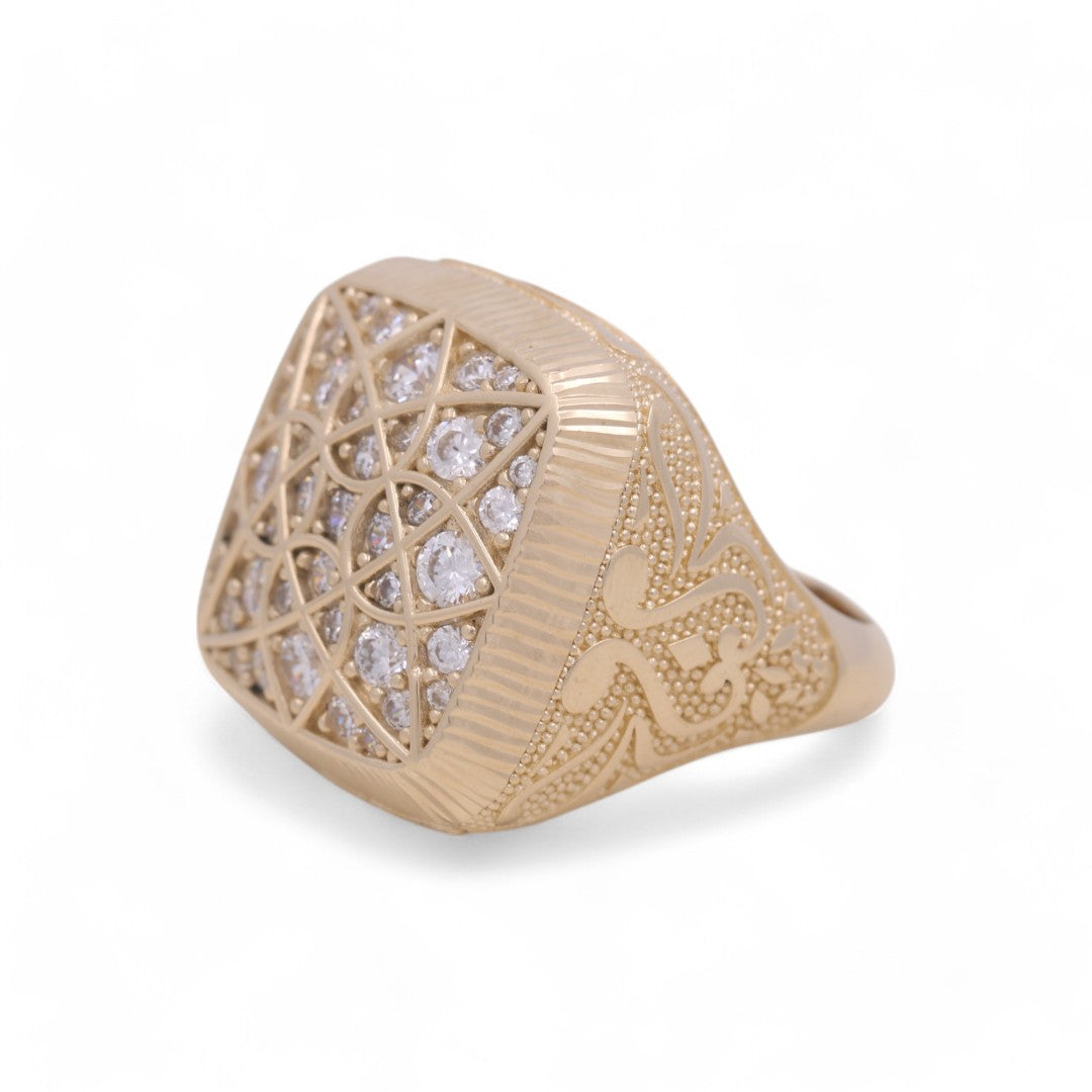 14K Yellow Gold Rosetta Style Men's Ring with CZ / Size: 11 / Weight: 13.9 GR / DPMR4FS-1