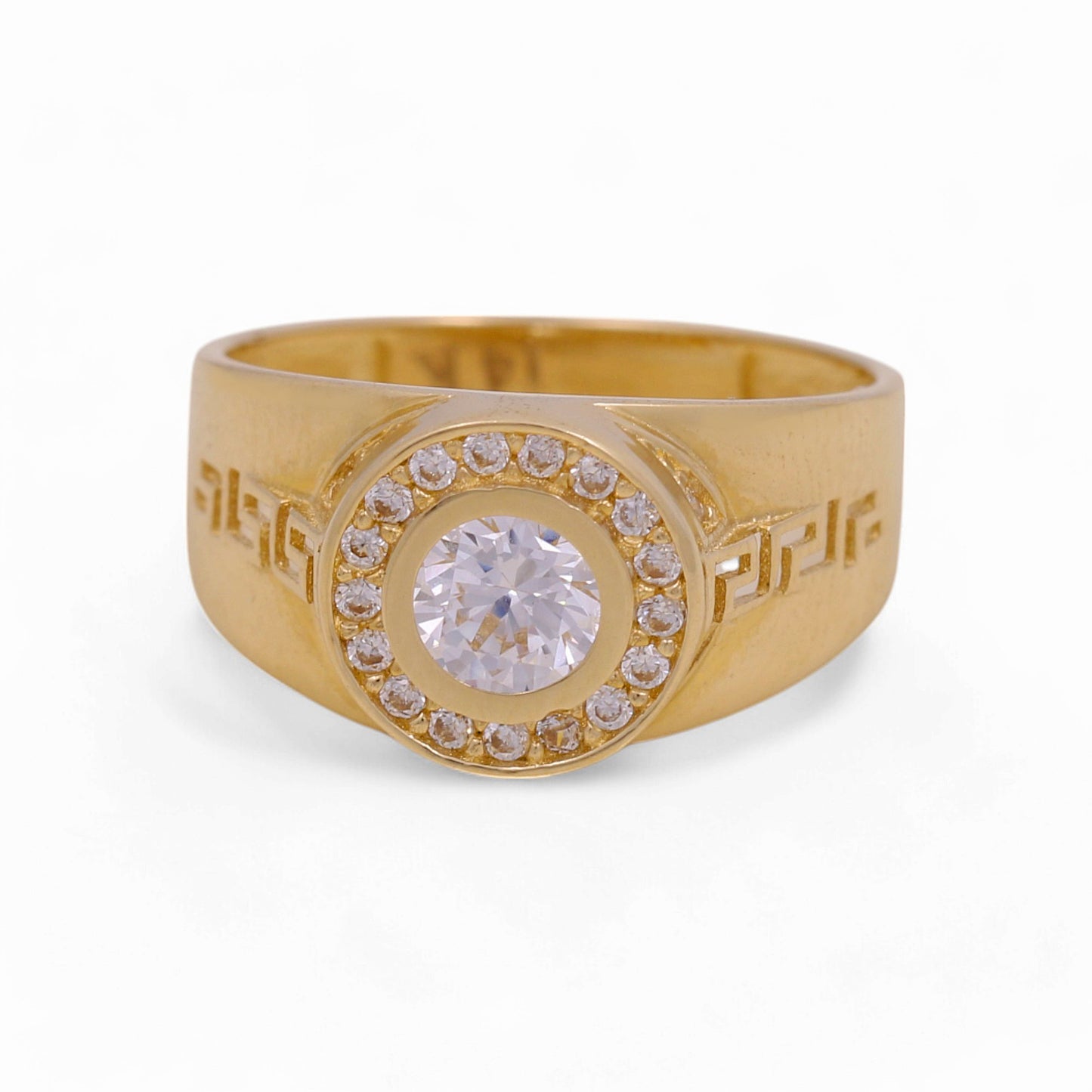 14k Yellow Gold Round Kid's Ring with Greek and White Cz /Size 4.5 / Weight 2.3 GR / COKR4FS