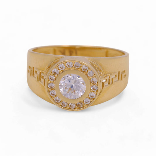 14k Yellow Gold Round Kid's Ring with Greek and White Cz /Size 4.5 / Weight 2.3 GR / COKR4FS