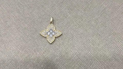 10K Yellow and White Gold Flower Pendant with White Stone / Weight: 1.6GR / CQPDTT0FL