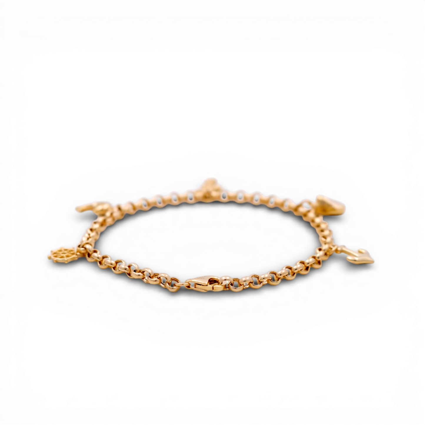 10k Yellow Gold Rolo Women's Bracelet with Hanging Marine Charms / Size: 7.5" / Weight: 4.1 GR / DQWB0FS-6