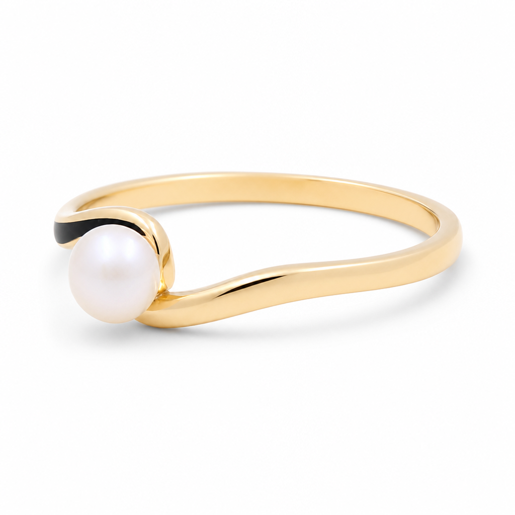 14K Yellow Gold Fashion Women's Rings with Pearl Stone / Size: 7 / Weight: 1.3 GR / 139-04313