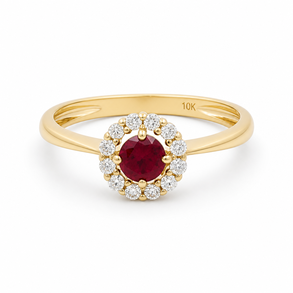 14K Yellow Gold Fashion Women's Rings with Red Cz Stone / Size:7.5 / Weight: 2.1GR / 308-00131