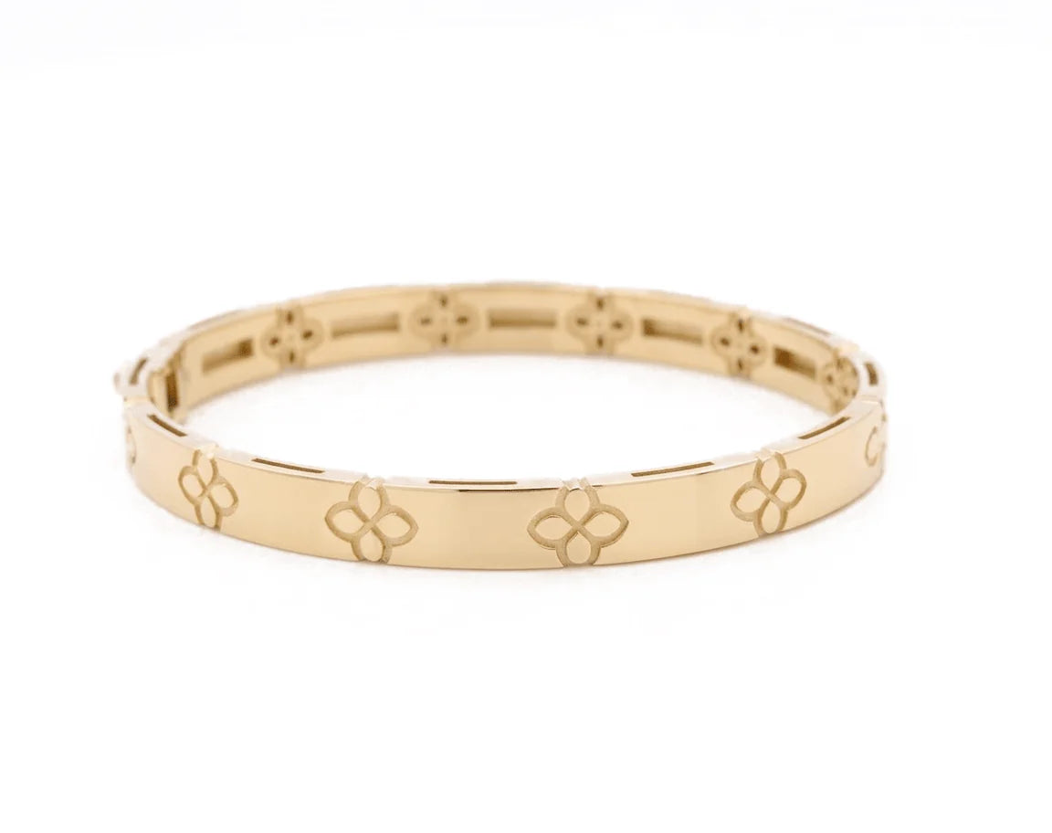 14K Yellow Gold SemiSolid Flower Bangle Bracelet / Weight: 22.5 GR / COBB4FL