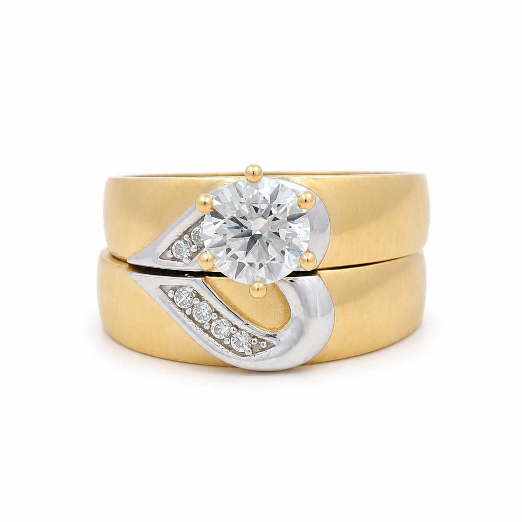 14K Yellow and White Gold Heart Women’s Bridal Set / Stone: Cz / Size: 7 / Weight: 3.9 GR / KEEWRTT4HR