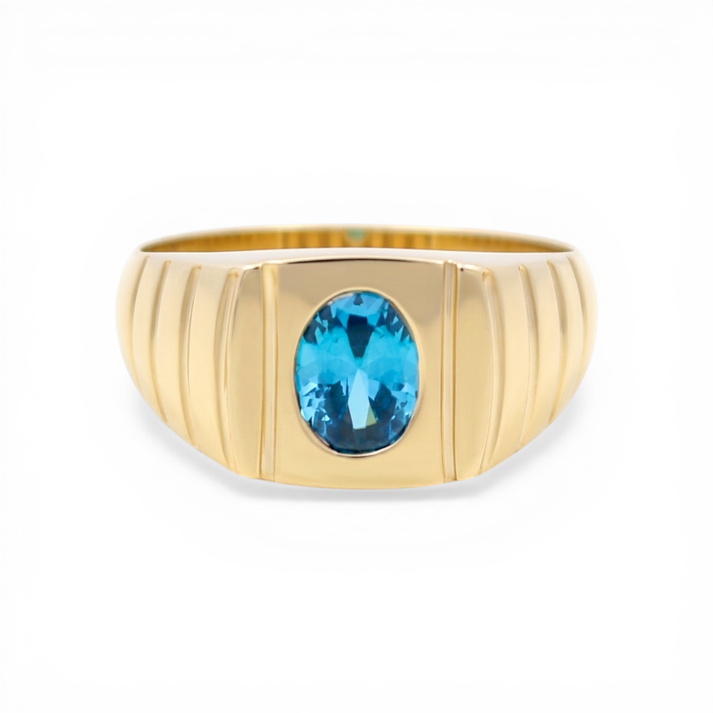 10K Yellow Gold Fashion Men's Ring with Light Blue Stone/ Size :11.5 / Weight: 7.1GR / CLBMR0FS-2