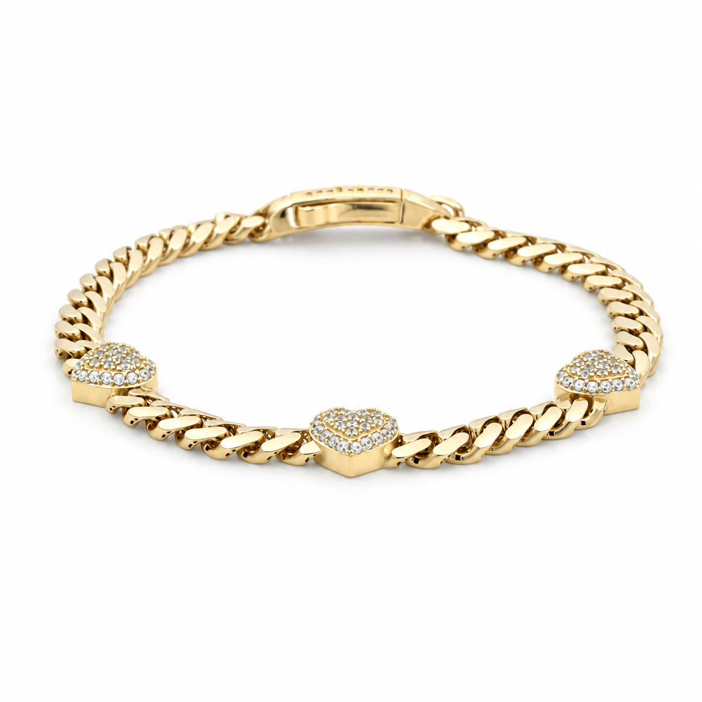 10K Yellow Gold Monaco Women's Bracelet with Hearth and Cz Stone / Size: 7.5'' / Weight: 9.3 GR / DOWB0MONHR-2
