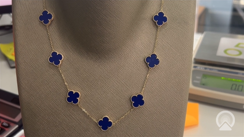 10K Yellow Gold Eleven Royal Blue Clover Necklace / Size: 17” 13MM / Weight: 11.6GR / CQNK0CLV-4