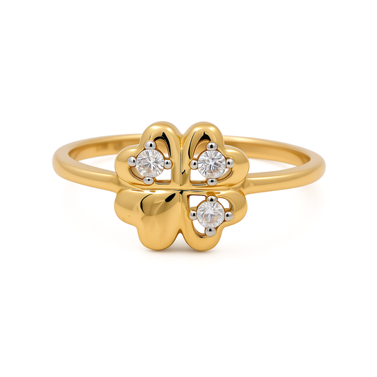 14K Yellow Gold Clover Women's Ring with Cz / Size: 7 / Weight: 1.8 GR / CEEWR4CLV