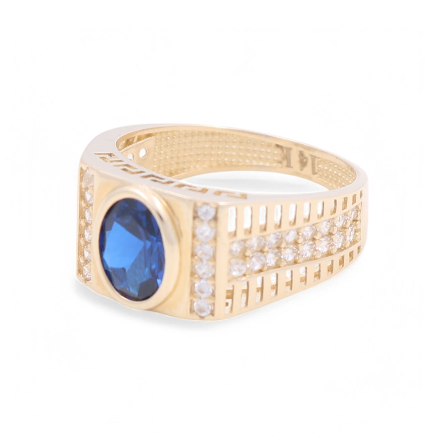 14k Yellow Gold Rectangular Kids Ring with Blue Cz / Size 5 / Weight 2.5 GR / COKR4FS-1