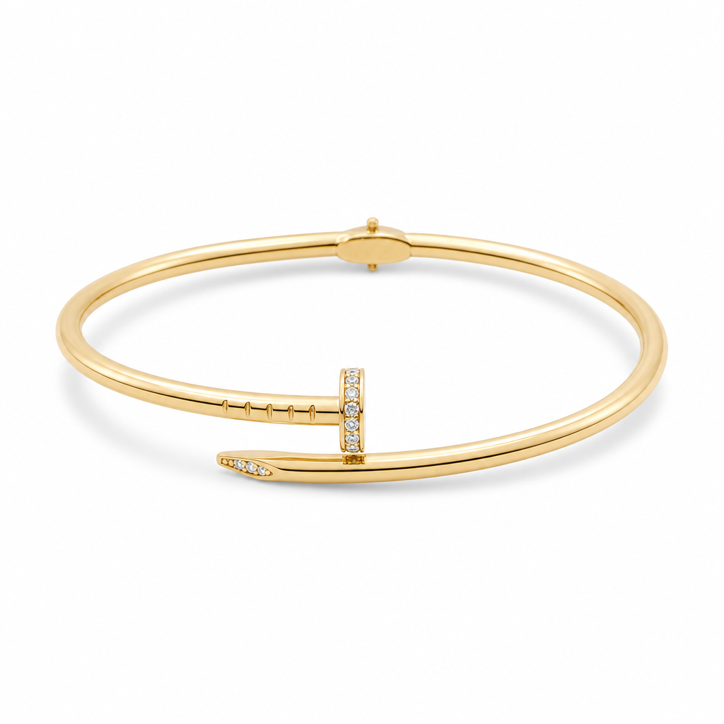 10K Yellow Gold Semisolid Nail Women’s Bangle Bracelet with Cz / Weight: 5.8 GR / CQBB0NL