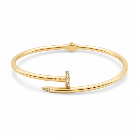 10K Yellow Gold Semisolid Nail Women’s Bangle Bracelet with Cz / Weight: 5.8 GR / CQBB0NL
