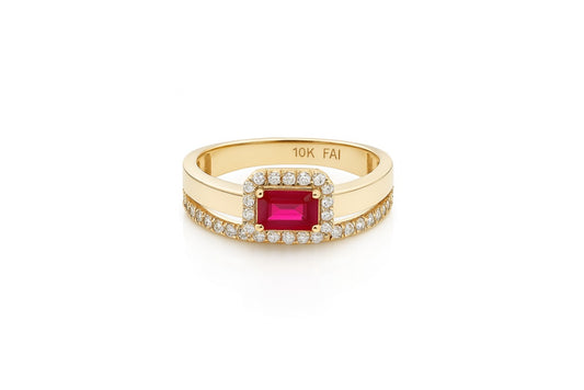 14K Yellow Gold Fashion Women's Ring with Red Stone / Size: 7 / Weight: 2 GR / DQWR4FS-68