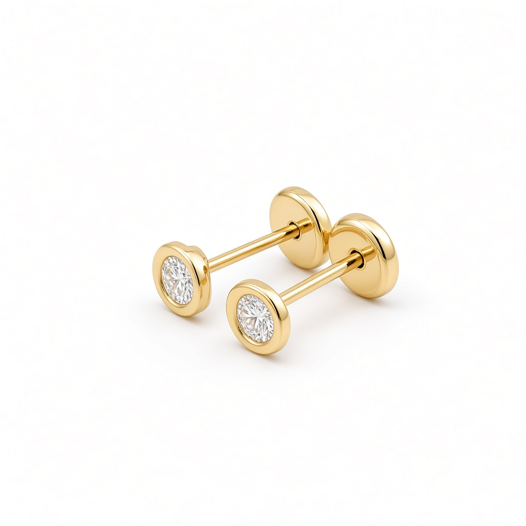 14K Yellow Gold Fashion Stud Earrings with Cz Stone / 6-338301PS2