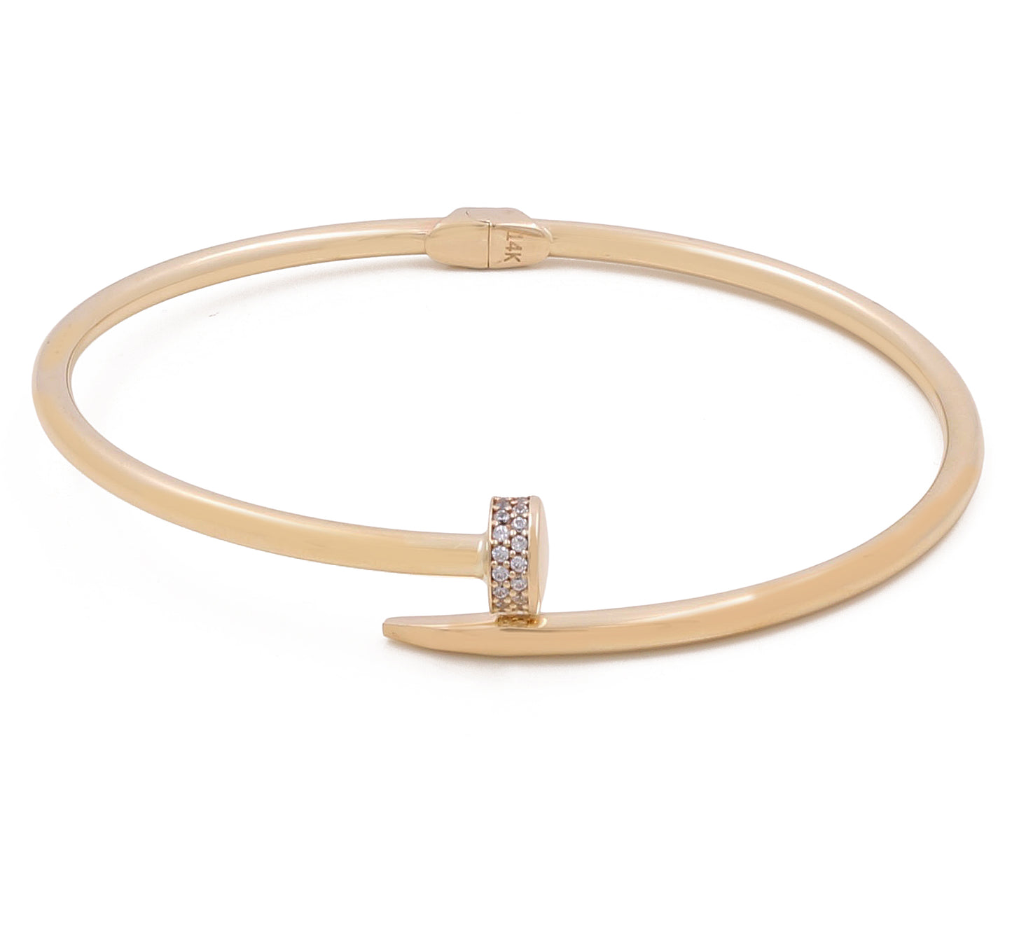 14K Yellow Gold Women’s Nail Bangle / CZ / Weight: 7.8 GR / COBB4CT-1