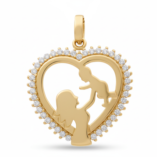 14K Yellow Gold Fancy Heart Pendant with Cz / Weight: 1.6 GR / DQPD4HR-3