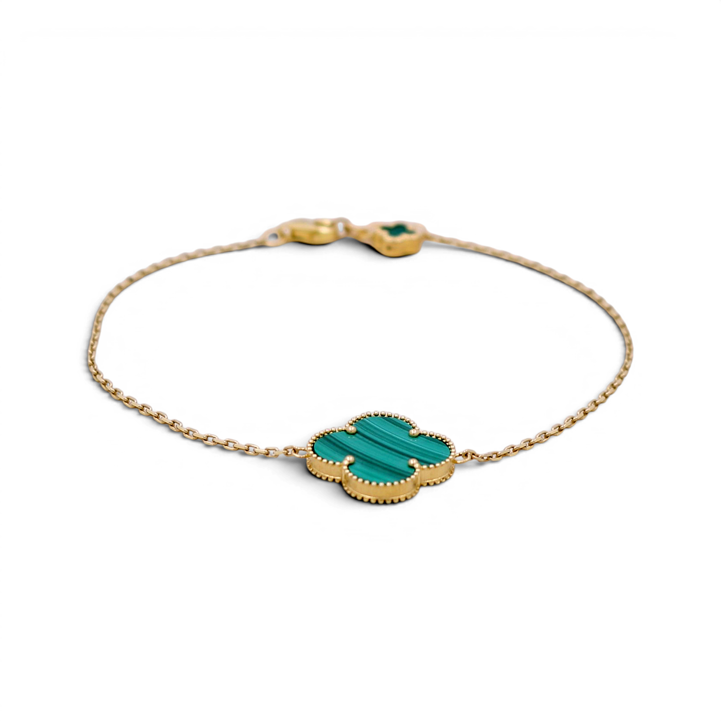 10K Yellow Gold One Green Clover Bracelet / Size: 7” / Weight: 2.6 GR / BOWB0CLV-6