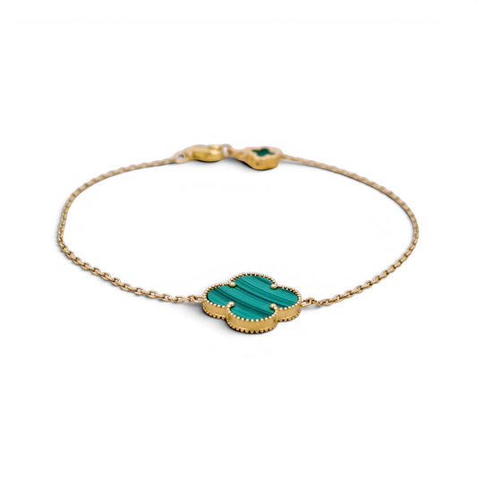10K Yellow Gold One Green Clover Bracelet / Size: 7” / Weight: 2.6 GR / BOWB0CLV-6