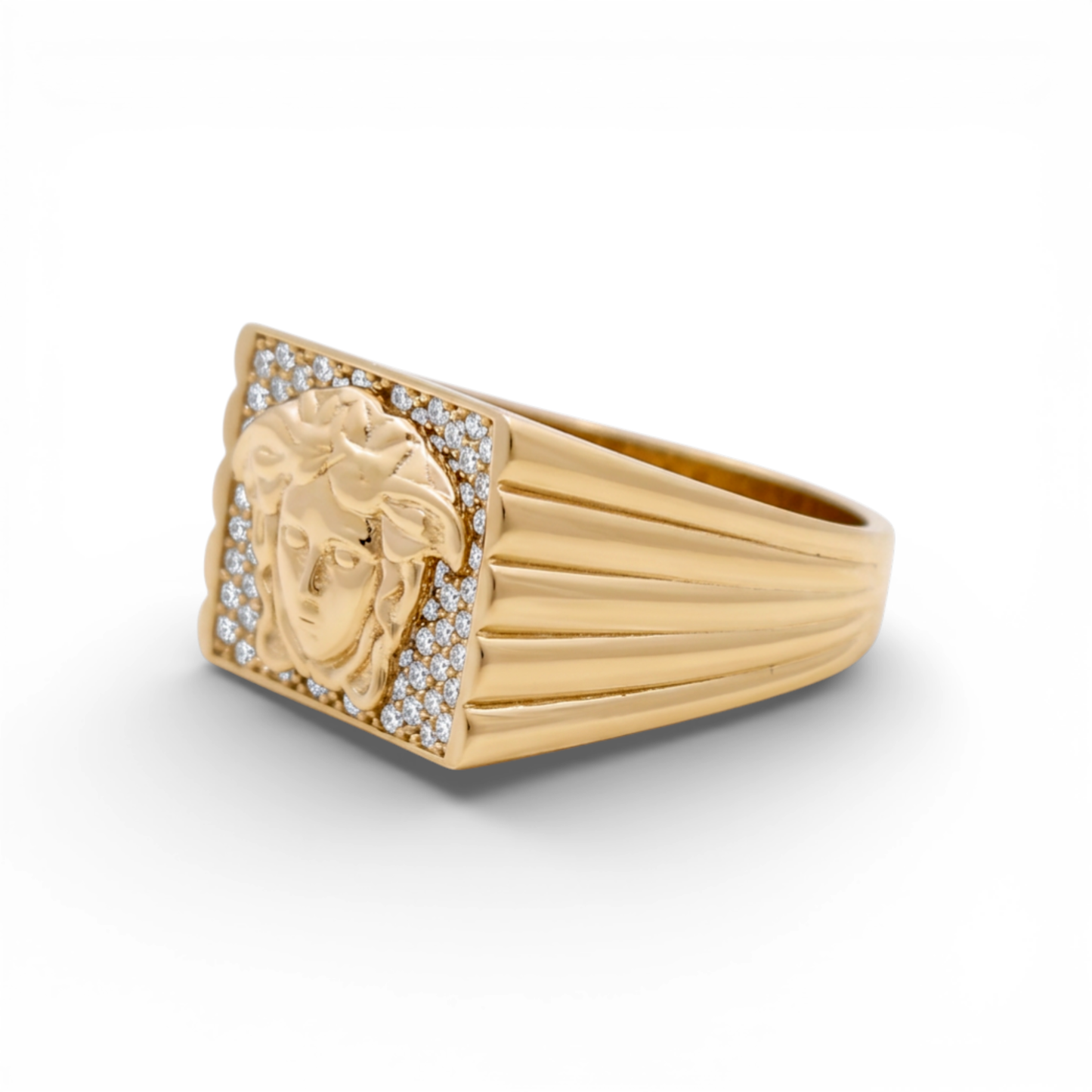 10K Yellow Gold SQ Medusa Men's Ring with Cz / Size: 11 / Weight: 5.4 GR / DQMR0VS-3
