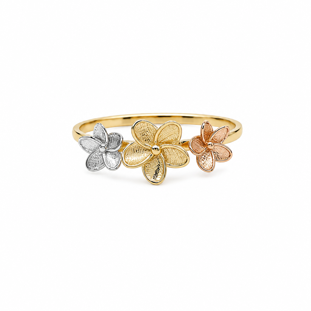 14K Yellow, White and Rose Gold Flower Women's Ring / Size: 9 / Weight: 1.4 GR / DQWR3T4FL-4