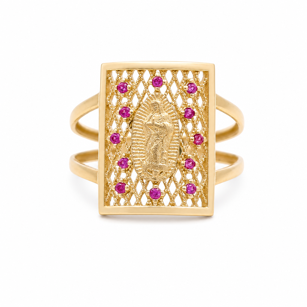 10K  Yellow Gold Women's Ring with Guadalupe Virgin and Cz Stone / Size: 7.5 / Weight: 2.5 GR / CQWR0VG