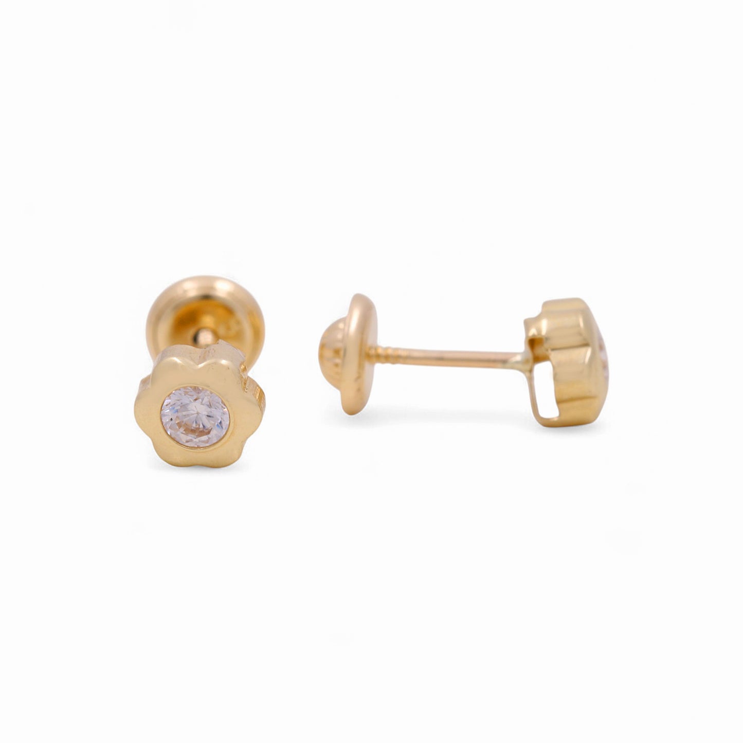 14k Yellow Gold Flower Stud Earrings With Cz / 6-B08801PS3