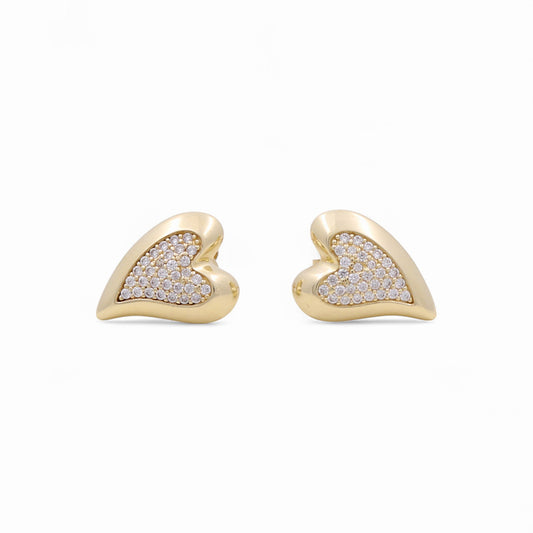 10K Yellow Gold Fashion Heart Women's Stud Earrings with Cz / Weight: 2.9 GR / CQES0HR-1