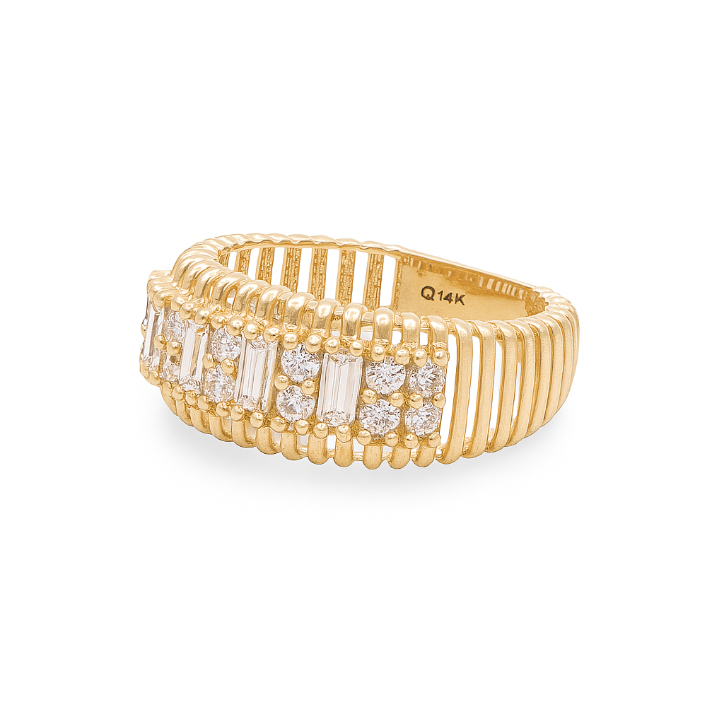 14K Yellow Gold Baguette Women's Ring with White Cz / Size: 9 / Weight: 3.7 GR / DQWR4FS-79