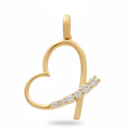 14K Yellow Gold Fashion Heart Pendant with Cz /  Weight: 1 GR / DQPD4HR-2