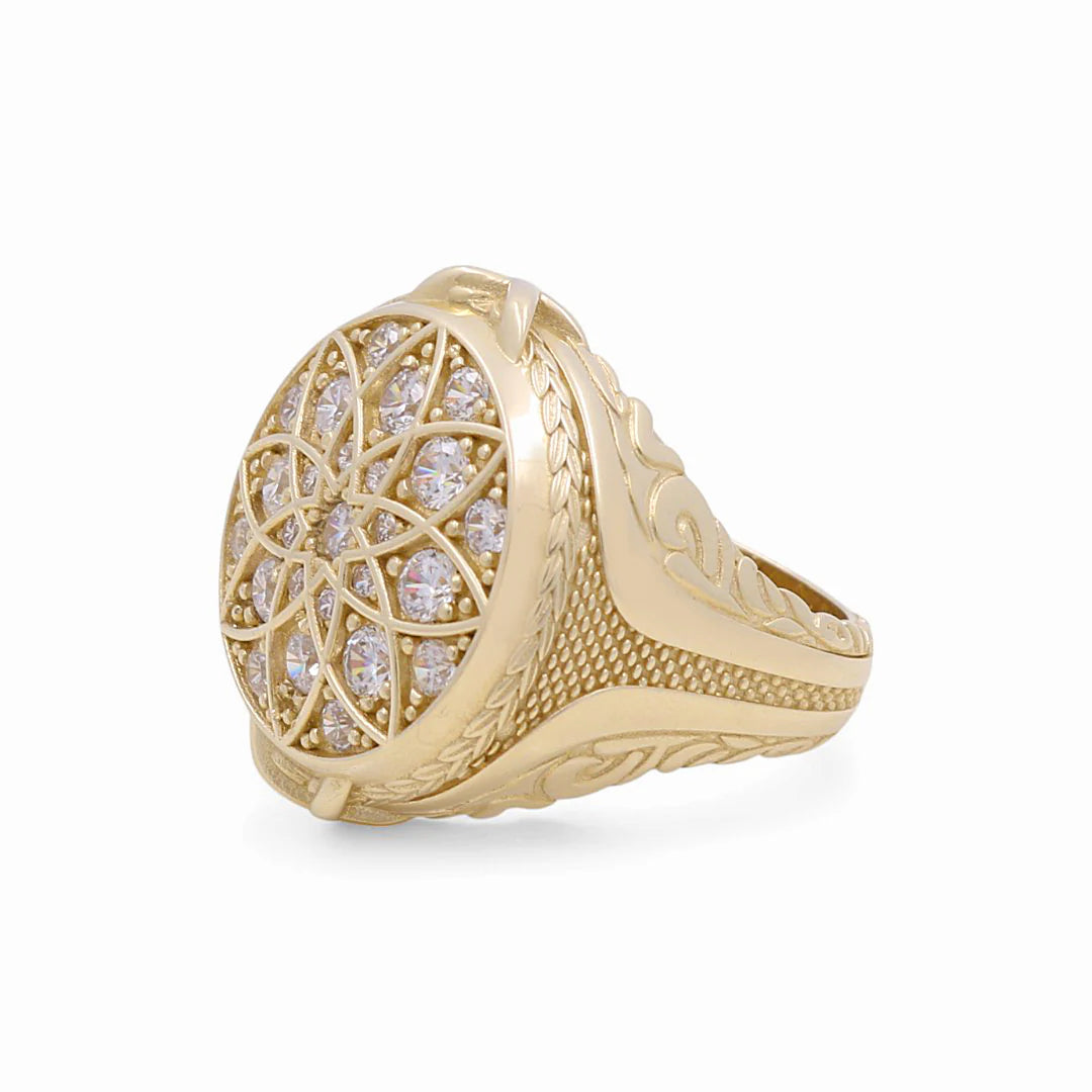 10K Yellow Gold Men’s Ring RD Rosetta Style White Stones / Size: 10 / Weight: 9.6 GR / DPMR0FS-4