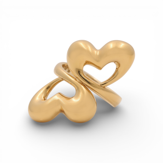 14K Yellow Gold Two Hearts Women's Ring / Size: 8 / Weight: 4.3 GR / Y24-458