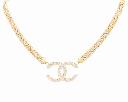 10K Yellow Gold Women's Byzantine Link Necklace with CC / CZ / Size: 17" / Weight: 19.6 GR / P10S-117