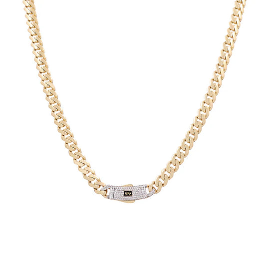 14K Yellow Gold Semisolid Monaco Chain with Cz / Size: 9.5mm 20" / Weight: 28.1gr / CSCH4MON9.5-20