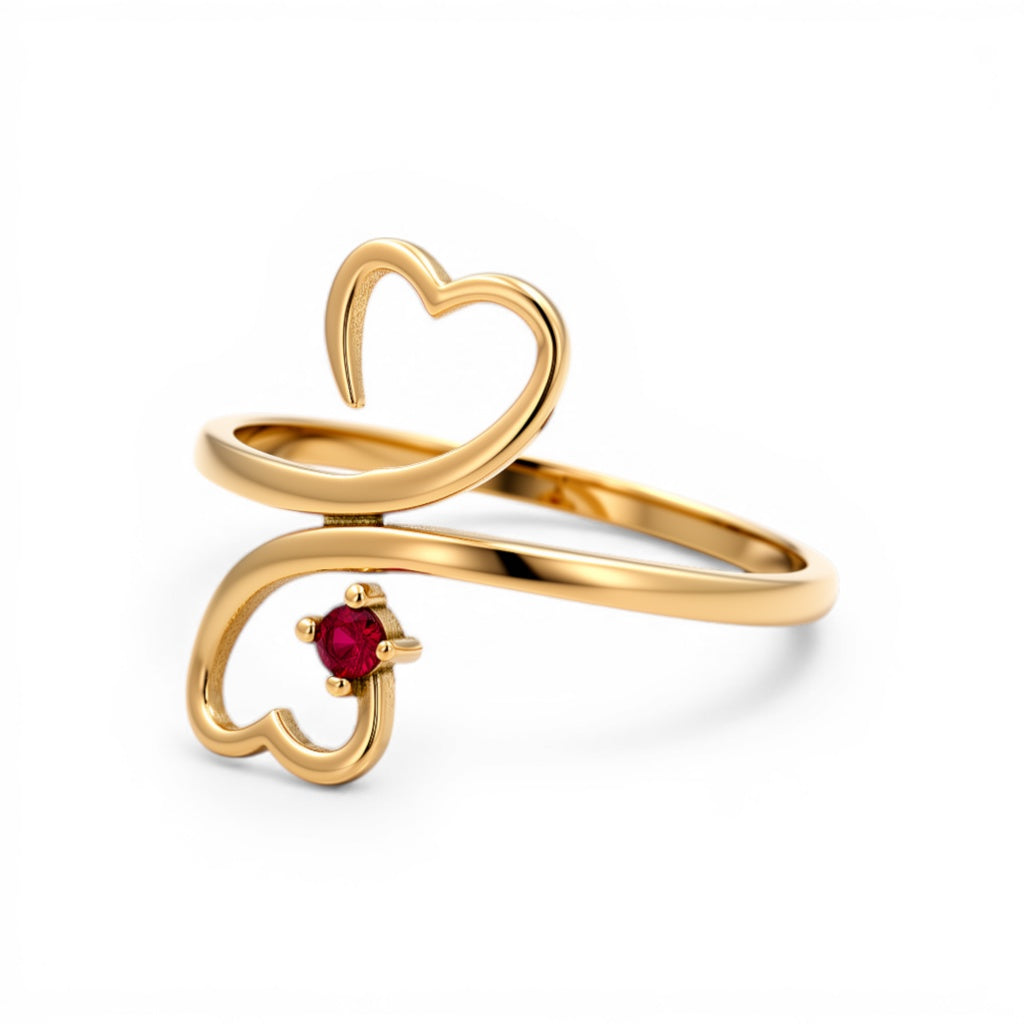 10K Yellow Gold Two hearts Women's Ring with CZ/ Size: 9 / Weight: 1.7 GR / DQWR0HR-23