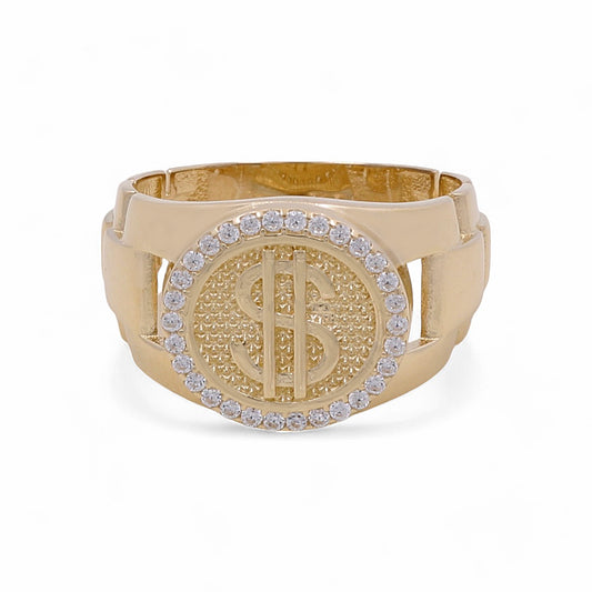 14K Yellow Gold Men’s Money Sign Ring / CZ / Size 9.5 / Weight: 5.4 GR / COMR4-$