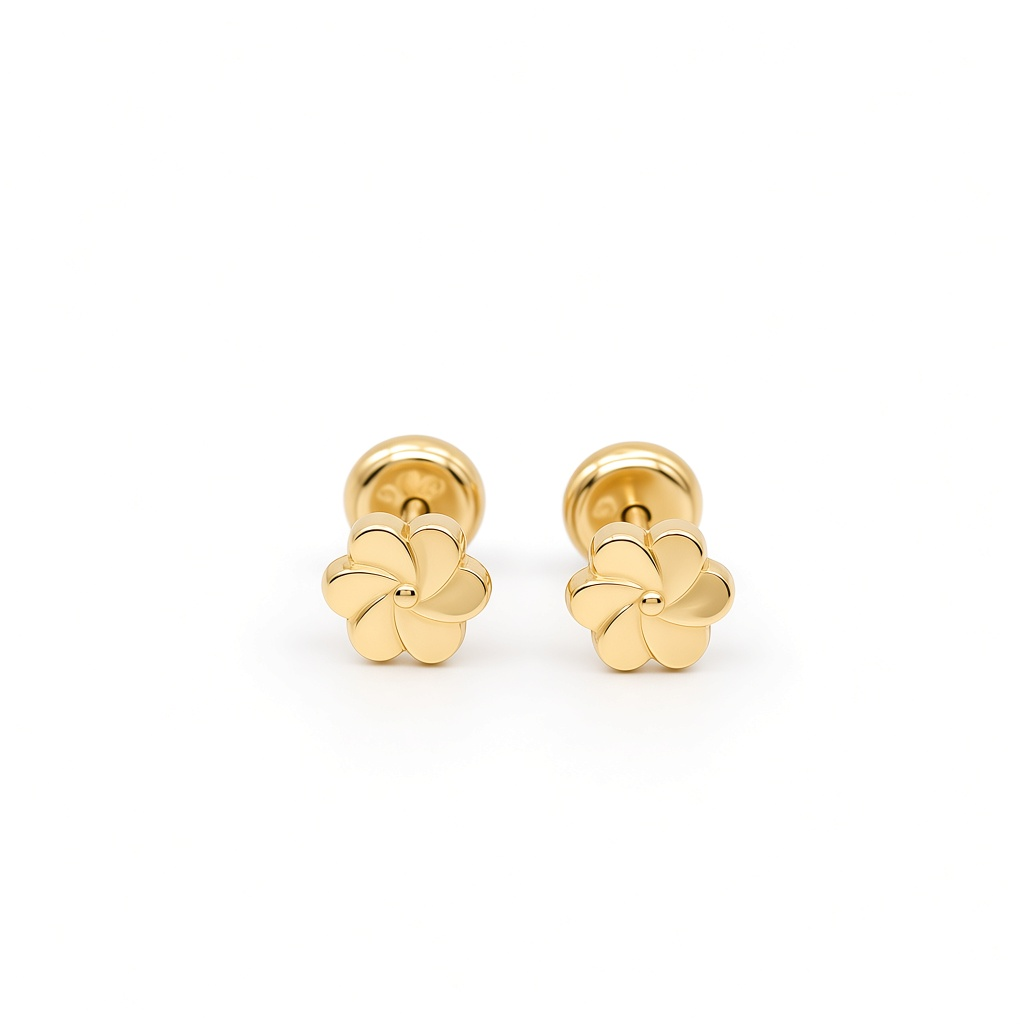 14K Yellow Gold Fashion Flower Stud Earrings / 6-246401P