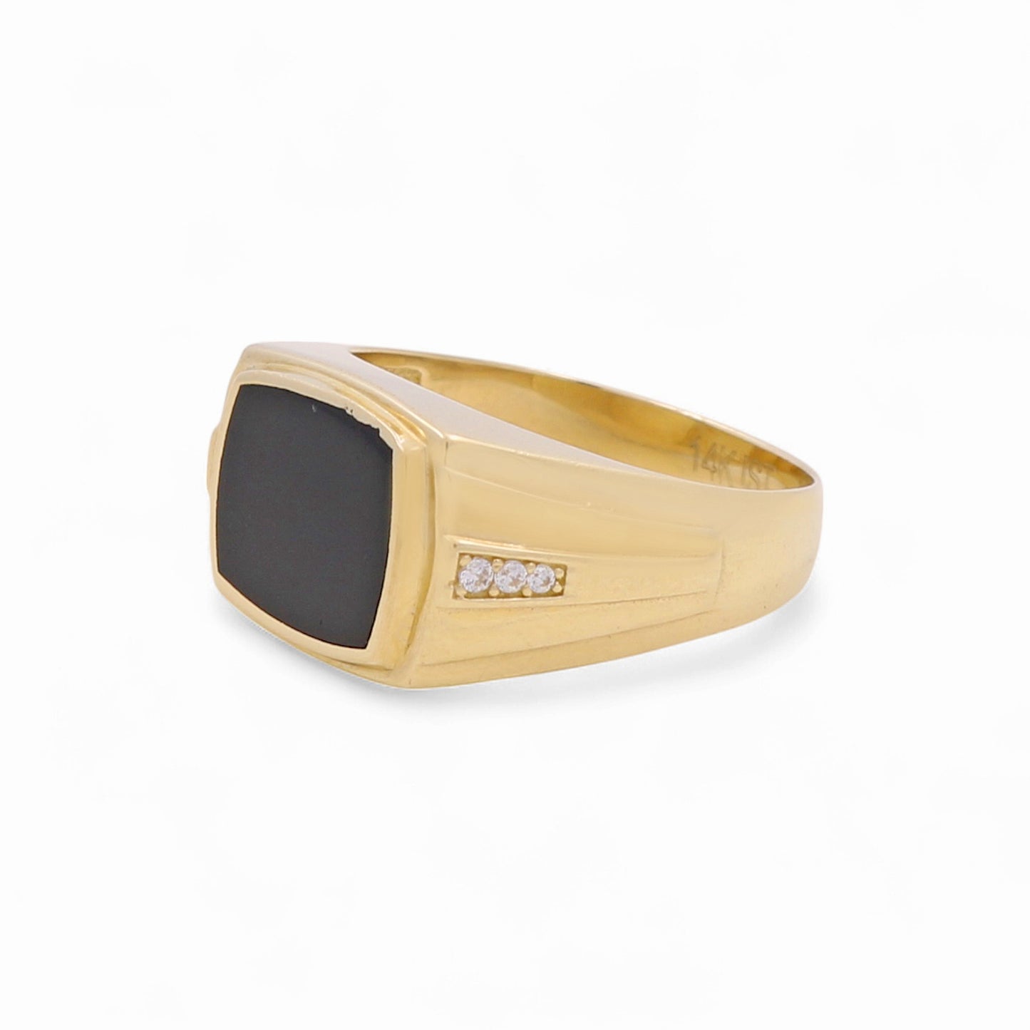 14K Yellow Gold Fashion Men’s Ring with Onyx and Cz / Size 11 / Weight: 7.4 GR / DOMR4FS-8