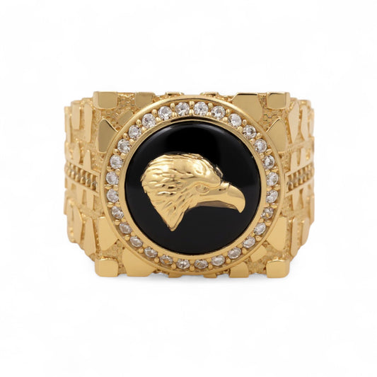 14K Yellow Gold Eagle Men's Ring with Onyx and Cz / Size: 11.5 / Weight: 9.1 GR / CQMR4EG