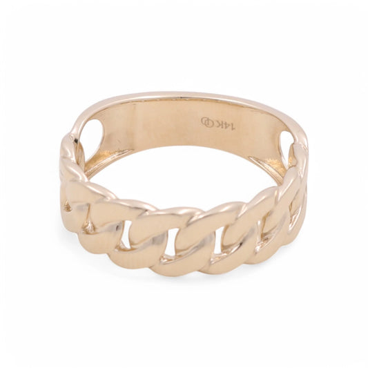 14K Yellow Gold Fashion Men's Ring with Cuban link / Size: 10 / Weight 6.1 GR / KEEMR4FS-6