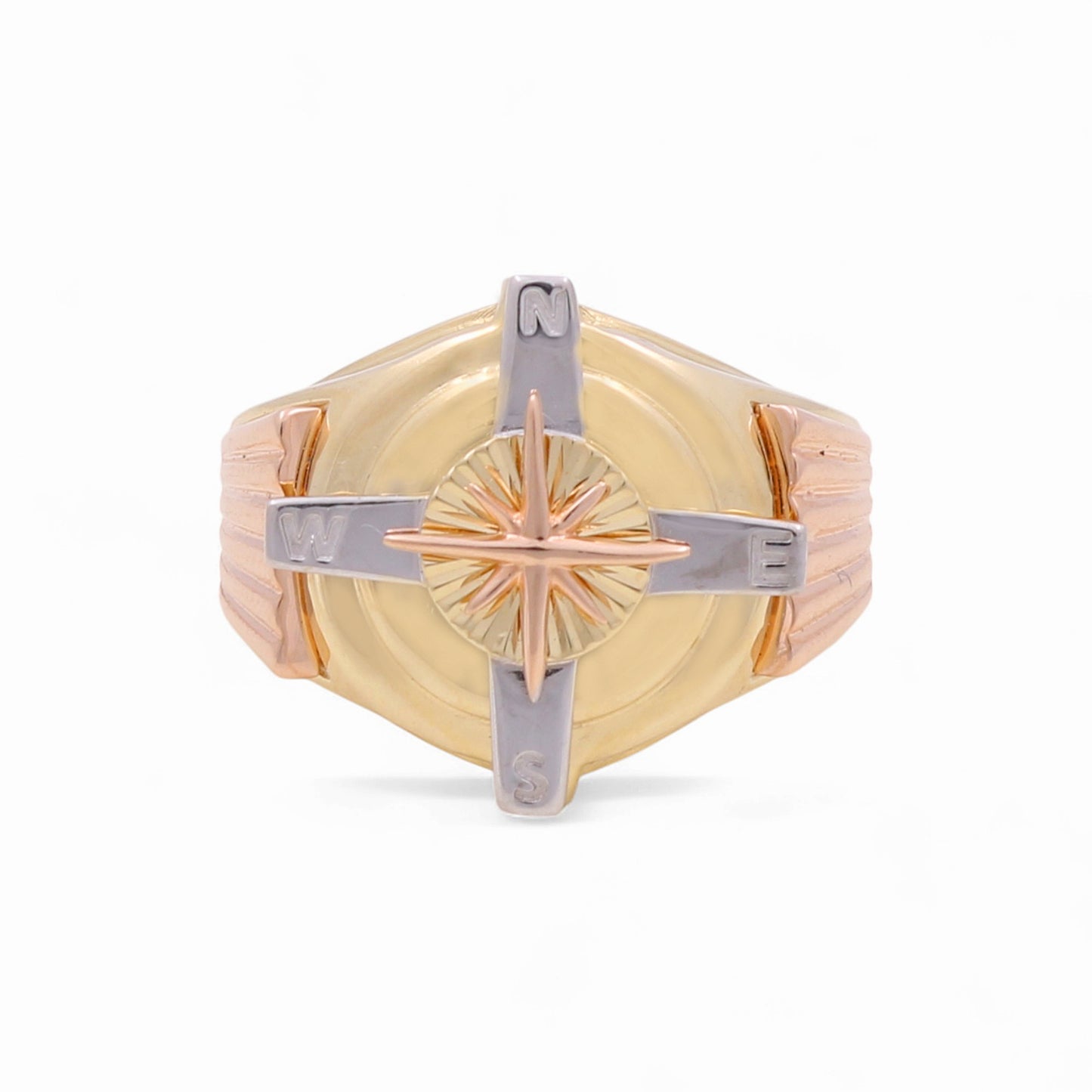 14K Yellow, White and Rose Gold Compass Men's Ring / Size: 10 / Weight: 11.9 GR / KEEMR3T4CP