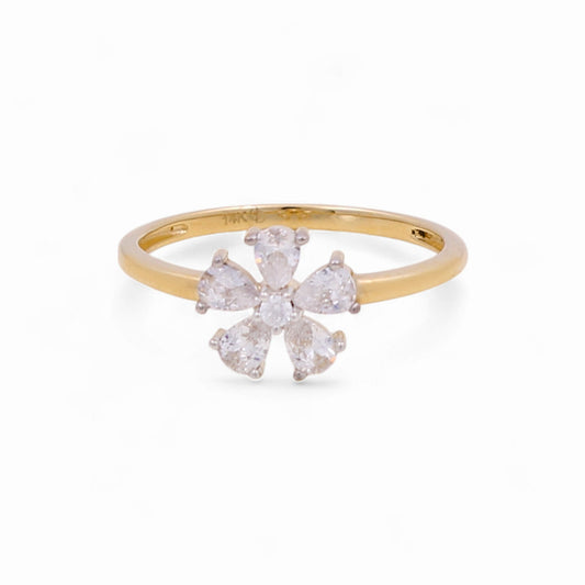 14K Yellow Gold Woman’s Flower Ring / Stone: CZ / Size: 7 / Weight: 1.7 GR / KEEWR4FL-1