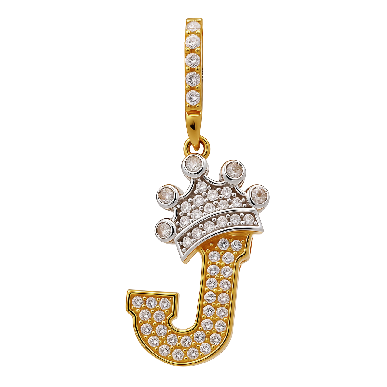 14K Yellow and White Gold Initial J Pendant With Crown / Weight: 1.5 GR / CCFPDTT4J
