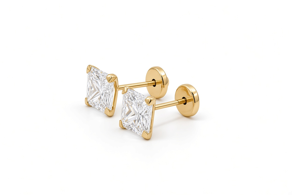 14K Yellow Gold Fashion Stud Earrings with Cz Stone / 6-124501PS6