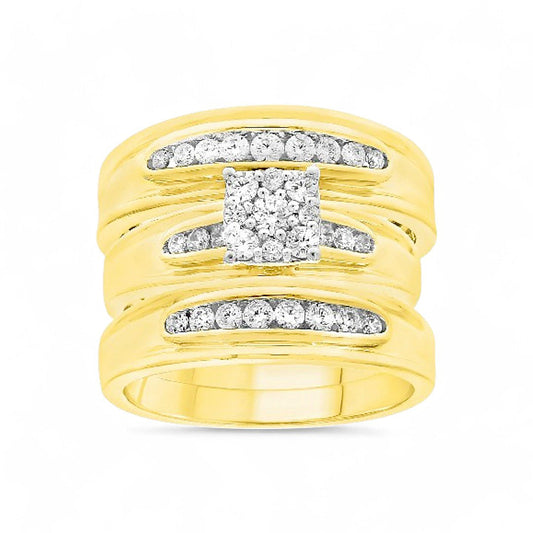 10K Yellow Gold Diamond Trio Set Ring 0.75Ct / Size 9.5-6.5 / 85851Y