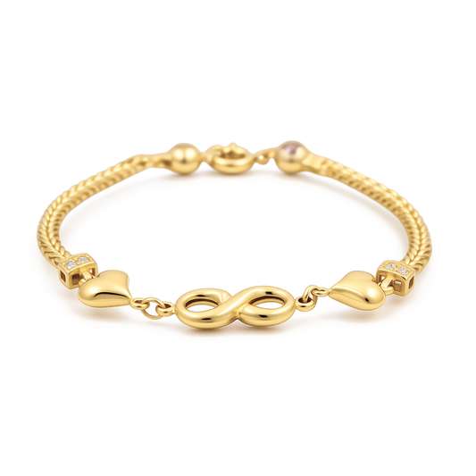 14K Yellow Gold Infinity Women's Bracelet with Hearts / Size: 7.5" / Weight: 6.1 GR / COWB4IFHR