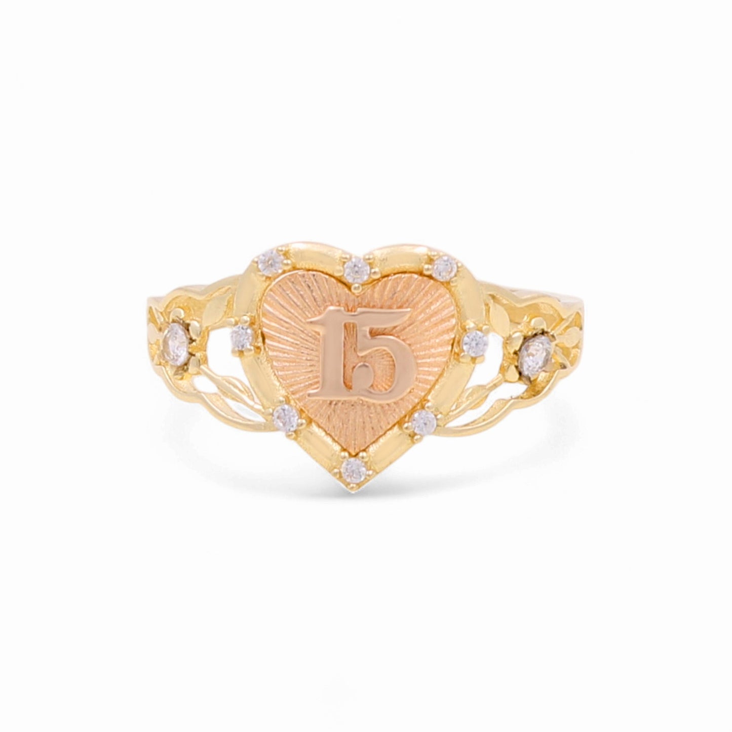 14K Yellow And Rose Gold Gold Heart 15 Woman Ring / Size: 6 / Weight: 1.8 GR / WRTTHR