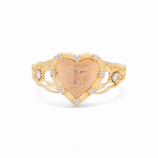 14K Yellow And Rose Gold Gold Heart 15 Woman Ring / Size: 6 / Weight: 1.8 GR / WRTTHR