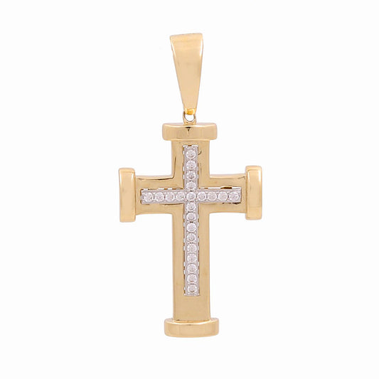 14K Yellow and White Gold Cross Pendant with Cubic Zirconia / Weight: 5.3 GR / 774-00146