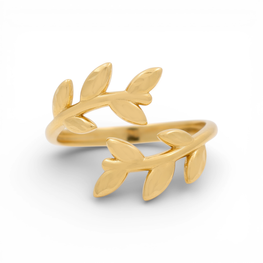 14K Yellow Gold Leaves Women's Ring with Diamond Cut / Size: 7 / Weight: 2.2 GR / PBR-5
